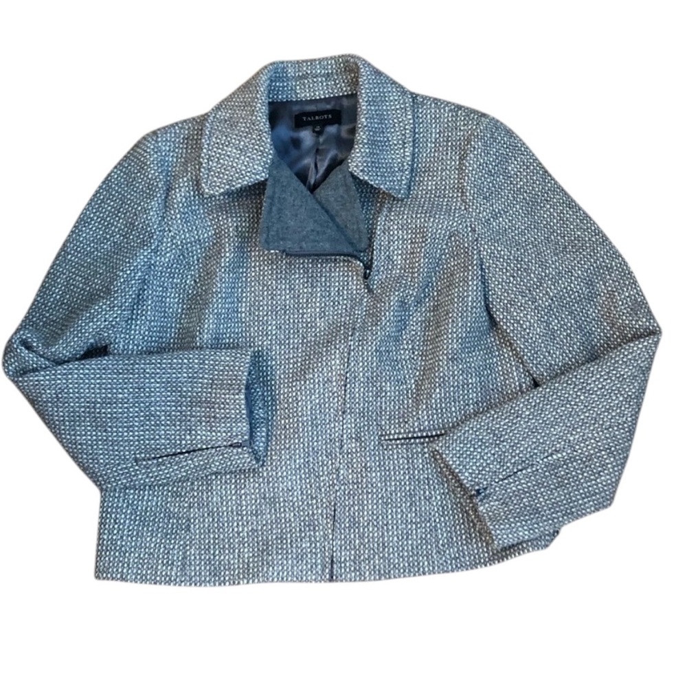 TALBOTS GRAY CREAM BLAZER‎ JACKET SZ 14